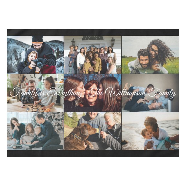 Custom Photo Collage Family Name 9 Family photos  Tablecloth (Front (Horizontal))