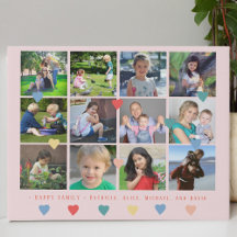 Custom photo collage family name colourful hearts