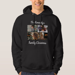 Custom Photo Collage Family Name Script Christmas  Hoodie