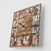 Custom Photo Collage Family Rustic Wooden Barrel Square Wall Clock (Angle)