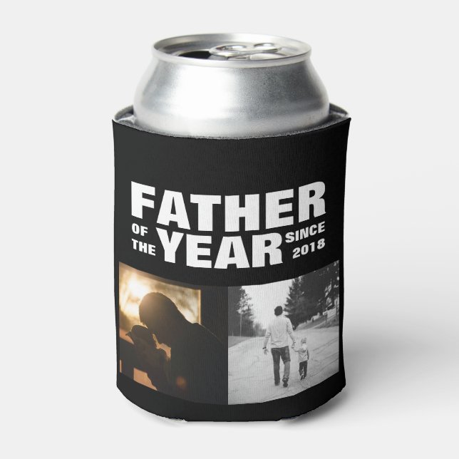 Custom Photo Collage Father Of the Year Black Can Cooler (Can Front)