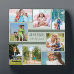 Custom Photo Collage for Grandparents Square Plaque<br><div class="desc">Create your own custom Photo Collage on this neat plaque with easel stand. The photo template is set up ready for you to add 8 of your favourite photography, working clockwide from the top left. The design features the wording "Grandkids make life grand" in handlettered typography and a stylish colour...</div>