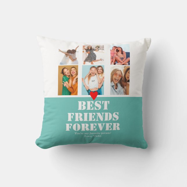 Custom Photo Collage Gift BFF Bestie Cute Teal Cushion (Front)