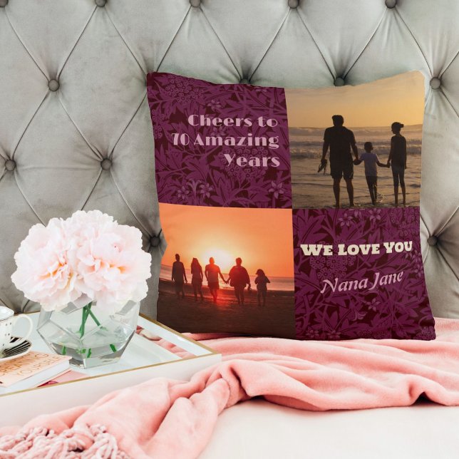 Custom Photo Collage Gifts for 70 Year Old Woman Cushion (Gifts for 70 Year Old Woman)