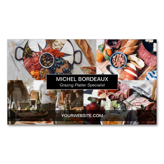 Custom Photo collage Grazing Platter Catering Magnetic Business Card (Front)