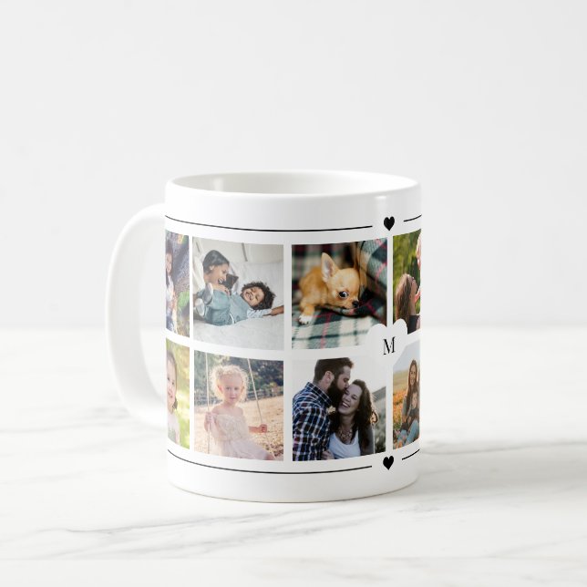 Custom photo collage heart monogrammed coffee mug (Front Left)