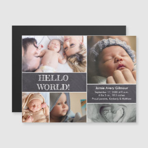 Custom photo collage Hello World baby birth Magnetic Invitation