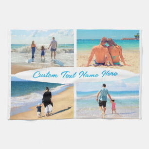 Custom Photo Collage Kitchen Towel with Text