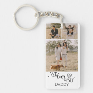 Custom Photo Collage Love You Modern Heart Script Key Ring