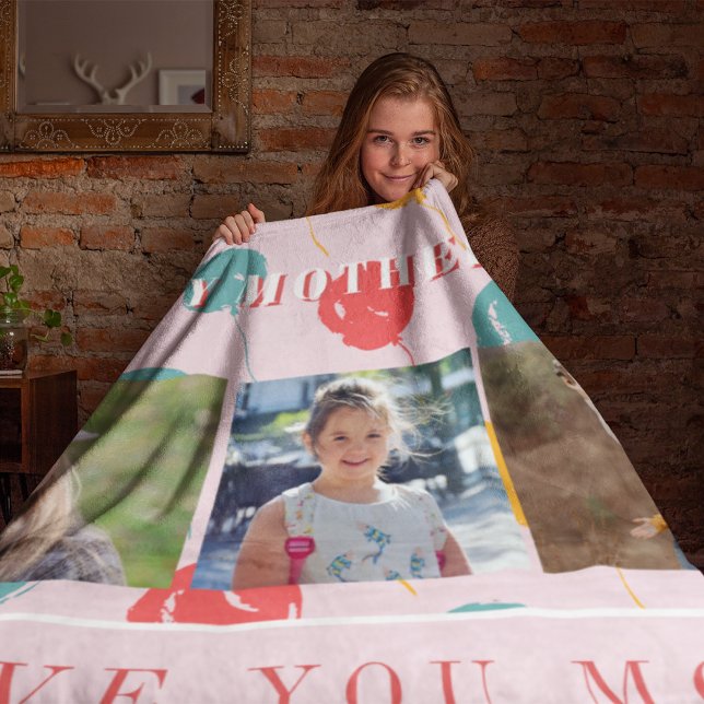 Custom photo collage love you mum Mother's Day Fleece Blanket (Creator Uploaded)