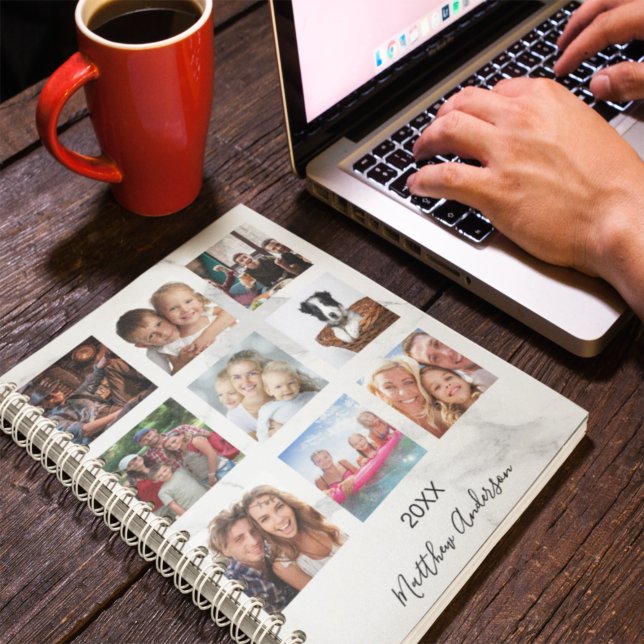 Custom photo collage marble monogram 2027 white planner (Creator Uploaded)