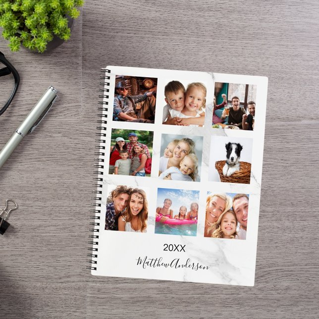 Custom photo collage marble monogram white notebook (Creator Uploaded)