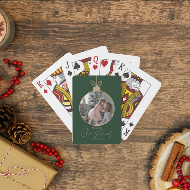 custom photo collage Merry Christmas bauble Playing Cards (Creator Uploaded)