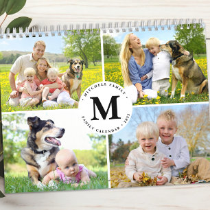 Custom Photo Collage Modern Family Monogram 2025  Calendar