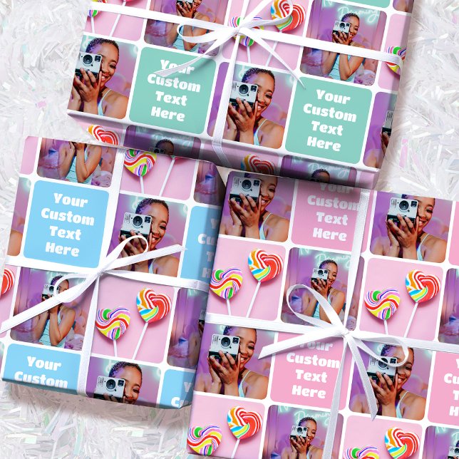 Custom Photo Collage Modern Retro 3 Set Wrapping Paper Sheet (Creator Uploaded)