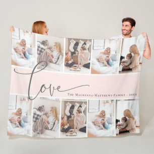 Custom Photo Collage Modern Script Family Monogram Fleece Blanket