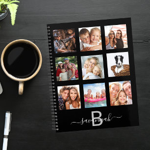 Custom photo collage monogram black modern 2021 planner