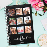 Custom photo collage monogram black modern 2025 planner<br><div class="desc">Make your own unique family photo collage as a gift or for yourself. Use four, 9 of your favorite photos of your family, friends, dream travel destination or pet! Personalize and add a name and your monogram letter. The name is written with a modern hand lettered style script with swashes....</div>