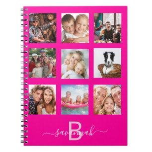 Custom photo collage monogram hot pink diary  notebook