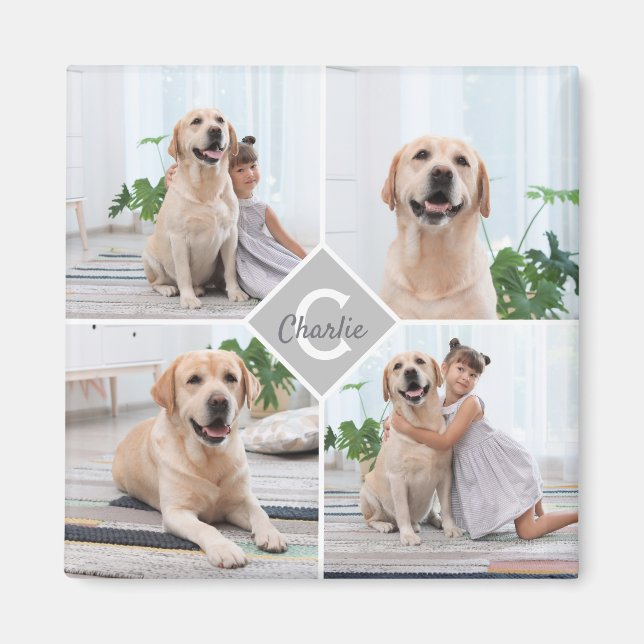 Custom Photo Collage Monogram Name Dog Magnet (Front)