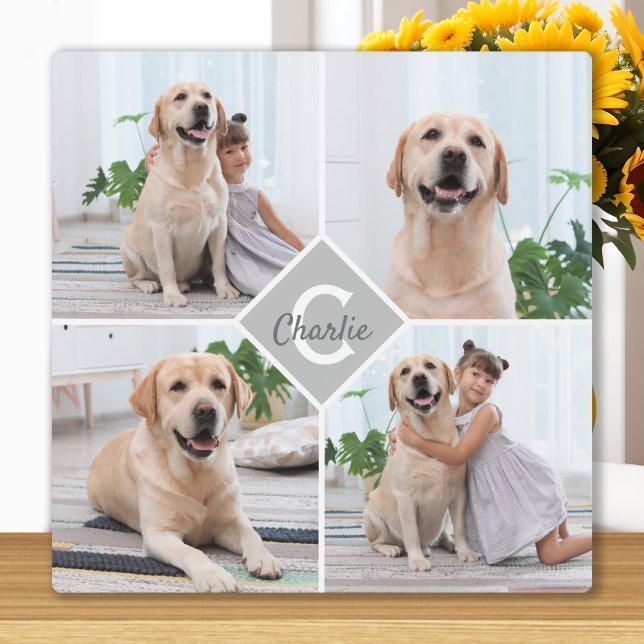 Custom Photo Collage Monogram Name Dog Plaque (Creator Uploaded)