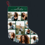 Custom Photo Collage Monogram Name Initial Small Christmas Stocking<br><div class="desc">This cute and cool Christmas stocking is perfect for every member of your family. Make a special and customised stocking for your holiday decor. It features nine picture customisable photo collage with a personalised monogram name initial in dark green and white on top of a simple forest green background. It's...</div>