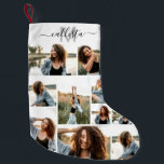 Custom Photo Collage Monogram Name Initial Small Christmas Stocking<br><div class="desc">This cute and cool Christmas stocking is perfect for every member of your family. Make a special and customised stocking for your holiday decor. It features nine picture customisable photo collage with a personalised monogram name initial in black and grey on top of a simple white background. It's elegant, fun,...</div>