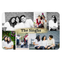 Custom photo collage of 6 images magnet with name 