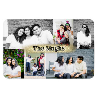 Custom photo collage of 6 images magnet with name 