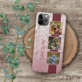 Custom Photo Collage On Blush Pink Marble Pattern iPhone 16 Pro Max Case