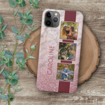Custom Photo Collage On Blush Pink Marble Pattern