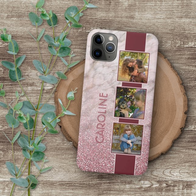 Custom Photo Collage On Blush Pink Marble Pattern iPhone Case (Creator Uploaded)