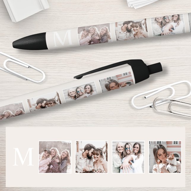 Custom Photo Collage Personalised Beige Black Ink Pen (Creator Uploaded)