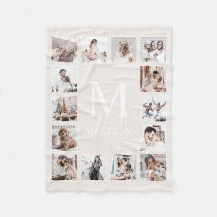 Custom Photo Collage Personalised Beige Fleece Blanket