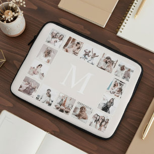 Custom Photo Collage Personalised Beige Laptop Sleeve