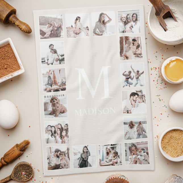 Custom Photo Collage Personalised Beige Tea Towel (Creator Uploaded)