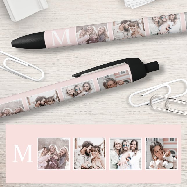 Custom Photo Collage Personalised Blush Pink Black Ink Pen (Creator Uploaded)