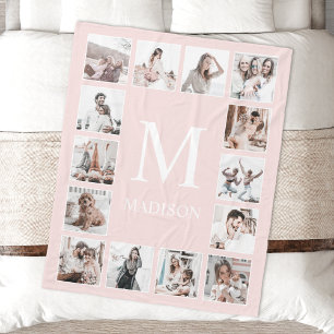 Custom Photo Collage Personalised Blush Pink Fleece Blanket