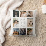 Custom Photo Collage Personalised Picture Family Cushion<br><div class="desc">A modern custom 8 photo pillow with personalised text. A beautiful custom photo collage pillow ideal for weddings, anniversaries, memorials and keepsakes for friends and family. Personalise the 8 photo collage and calligraphy script text pillow and create your own keepsake pillow. An ideal gift for mum, dad, grandma, grandpa, newlyweds,...</div>