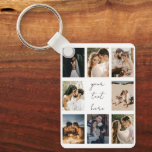 Custom Photo Collage Personalised Picture Family Key Ring<br><div class="desc">A modern custom 8 photo keychain with personalised text. A beautiful custom photo collage keychain ideal for weddings, anniversaries, memorials and keepsakes for friends and family. Personalise the 8 photo collage and calligraphy script text keychain and create your own keepsake keychain. An ideal gift for mum, dad, grandma, grandpa, newlyweds,...</div>