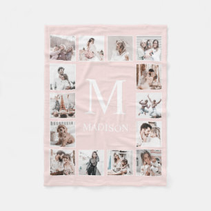 Custom Photo Collage Personalised Pink Fleece Blanket