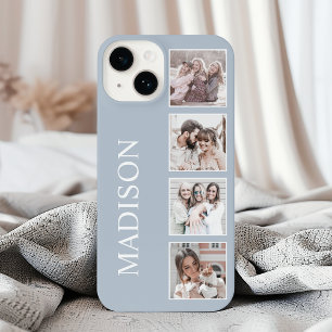 Custom Photo Collage Personalized Dusty Blue iPhone 14 Case