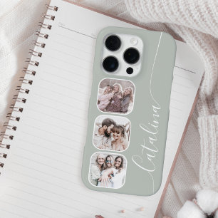 Custom Photo Collage Personalized Sage Green iPhone 16 Pro Case