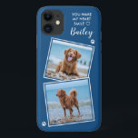 Custom Photo Collage Pet Dog Cat Quote Cute Photo iPhone 11 Case<br><div class="desc">You Make My Heart Smile ... Now you can carry your best friend with you wherever you go with this custom dog pet photo iPhone case . This 2 photo collage with heart and paw print design is trendy, elegant, cool and cute. Customise with your favourite dog photo, cat photo,...</div>