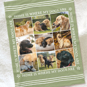 Custom Photo Collage Pet Dog Love Earthy Green Fleece Blanket