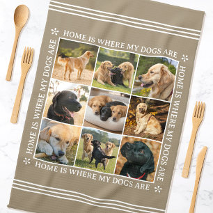 Custom Photo Collage Pet Dog Love Natural Brown Tea Towel