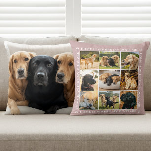 Custom Photo Collage Pet Dog Love Rose Pink Cushion