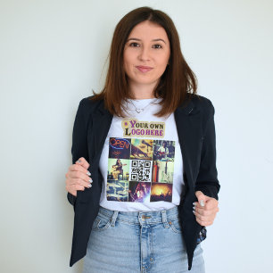 Custom photo collage Qr code and logo T-Shirt