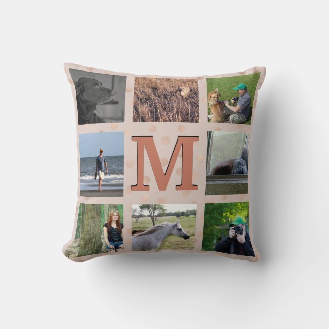 Custom Photo Collage | Rose Gold Confetti Dots Cushion (Front)