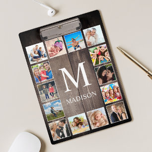 Custom Photo Collage Rustic Farmhouse Family Clipboard